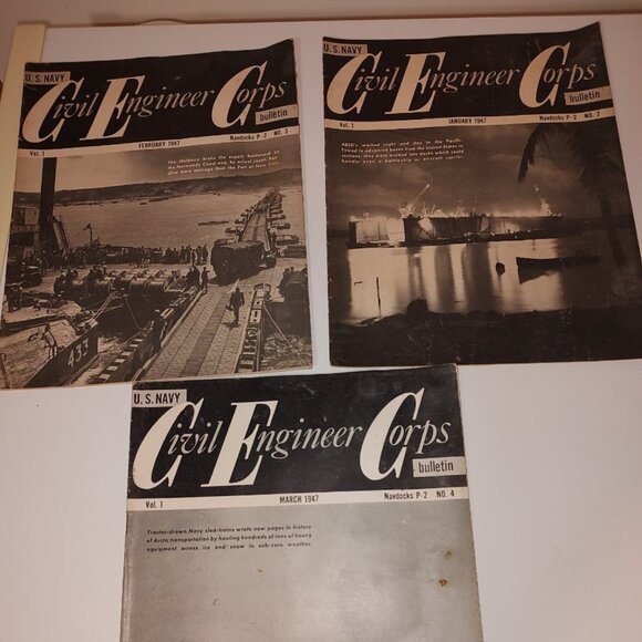 Three 1947 U. S. Navy Civil Engineer Corps Bulletin-Poor Many Flaws AS IS - Picture 1 of 14